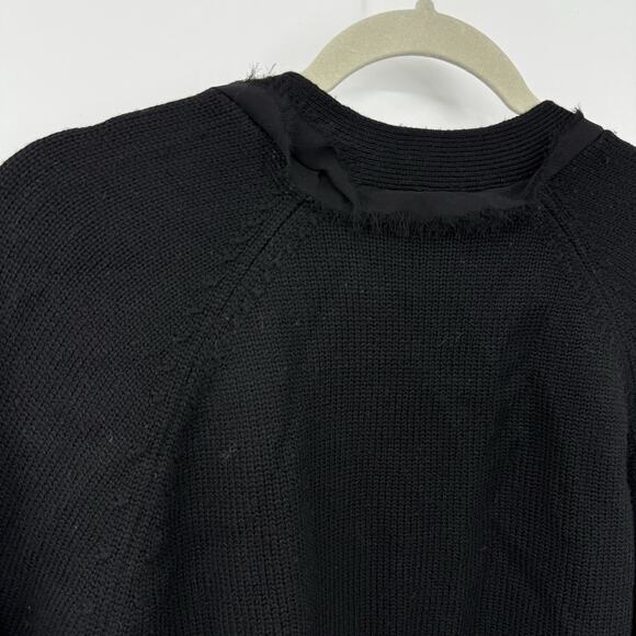 Kobi Halperin Wool Cardigan Large Black Open Long Puff Sleeves Fringe Trim Shrug - Picture 6 of 14